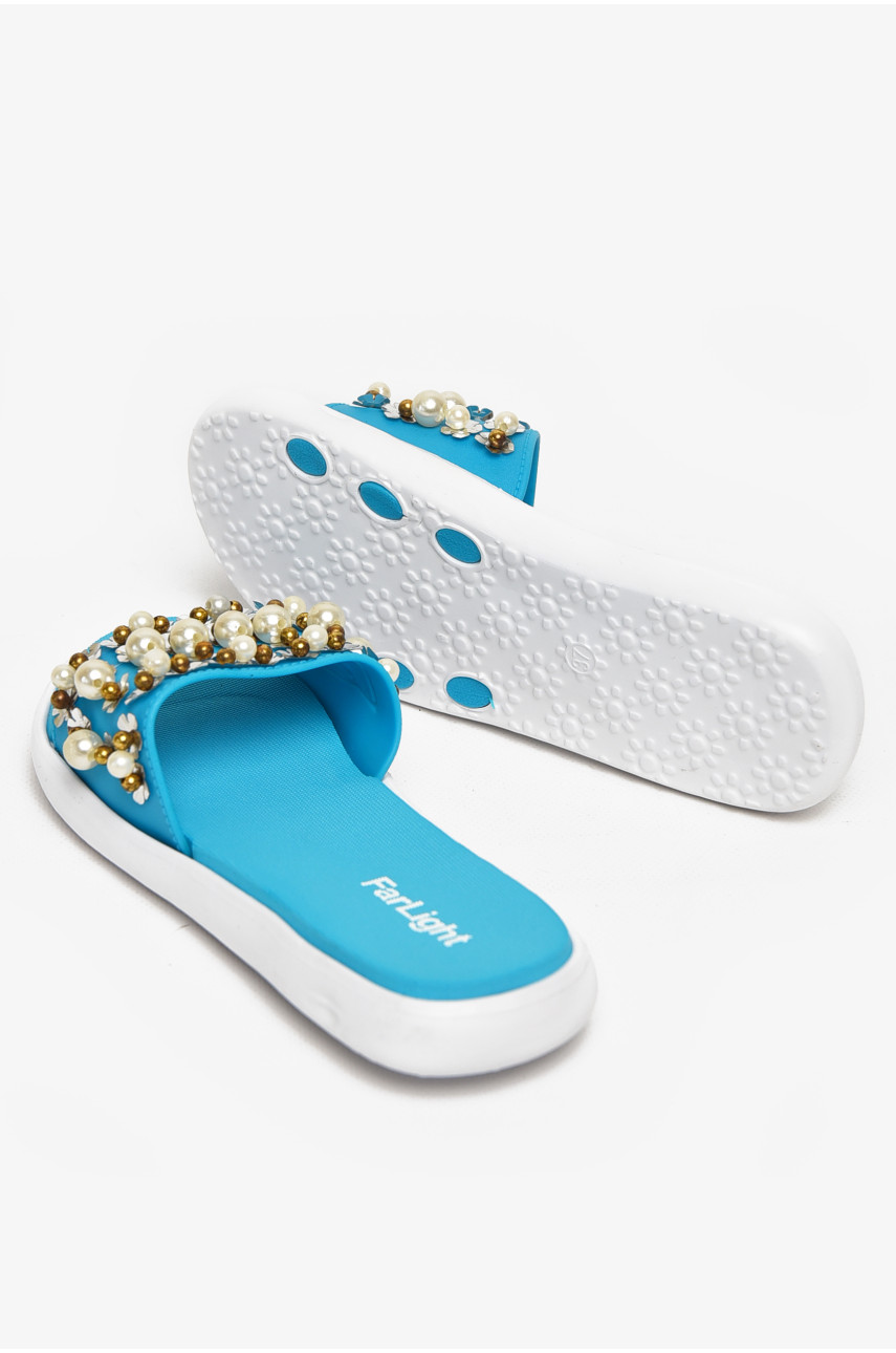 Шлепки женские голубого цвета с бусинками 8459-1 212914