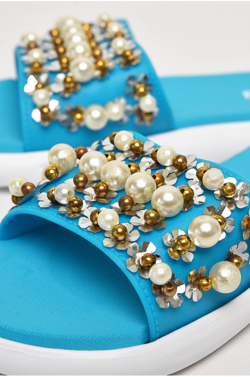 Шлепки женские голубого цвета с бусинками 8459-1 212914