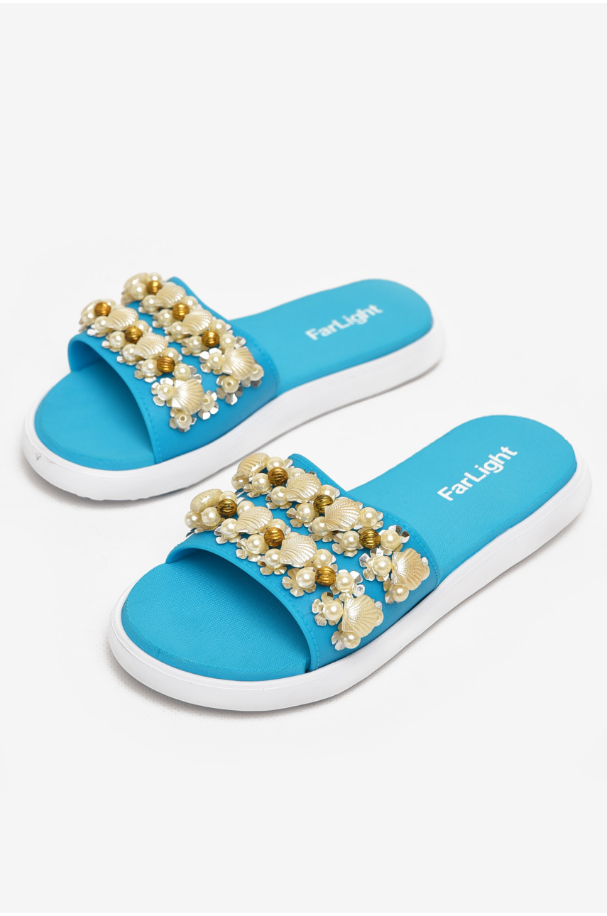 Шлепки женские голубого цвета с ракушками 8459-3 212915