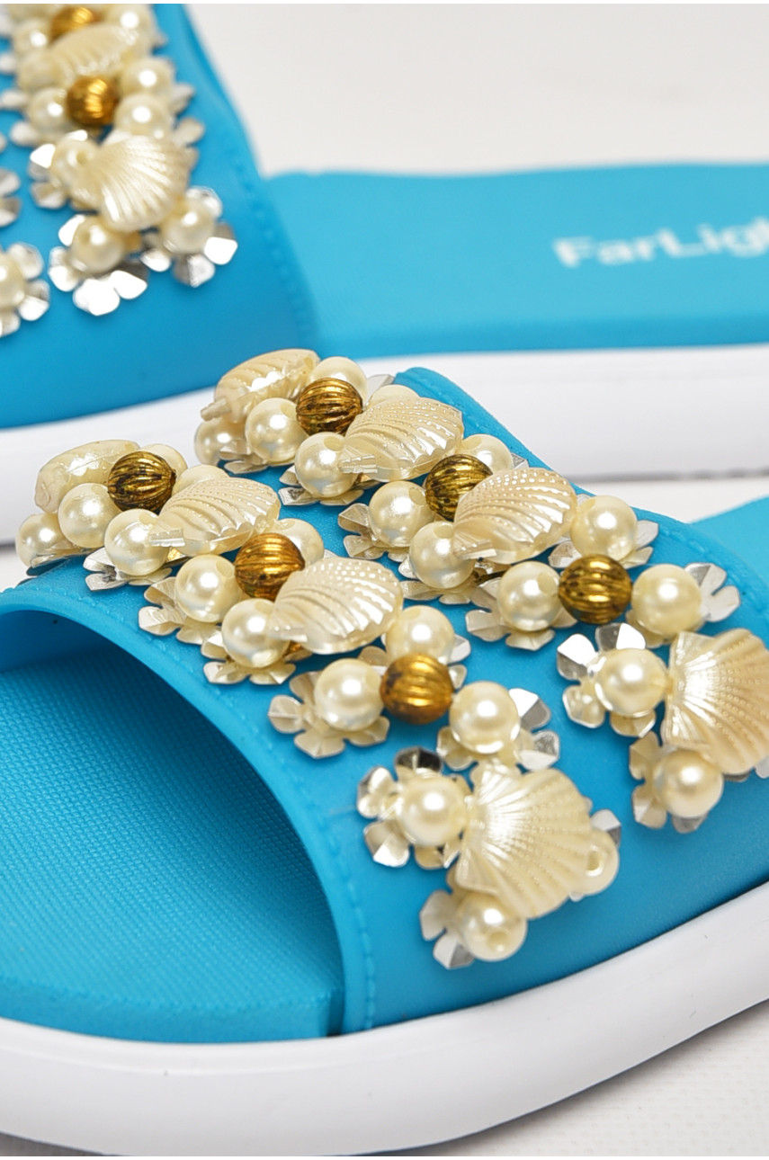 Шлепки женские голубого цвета с ракушками 8459-3 212915