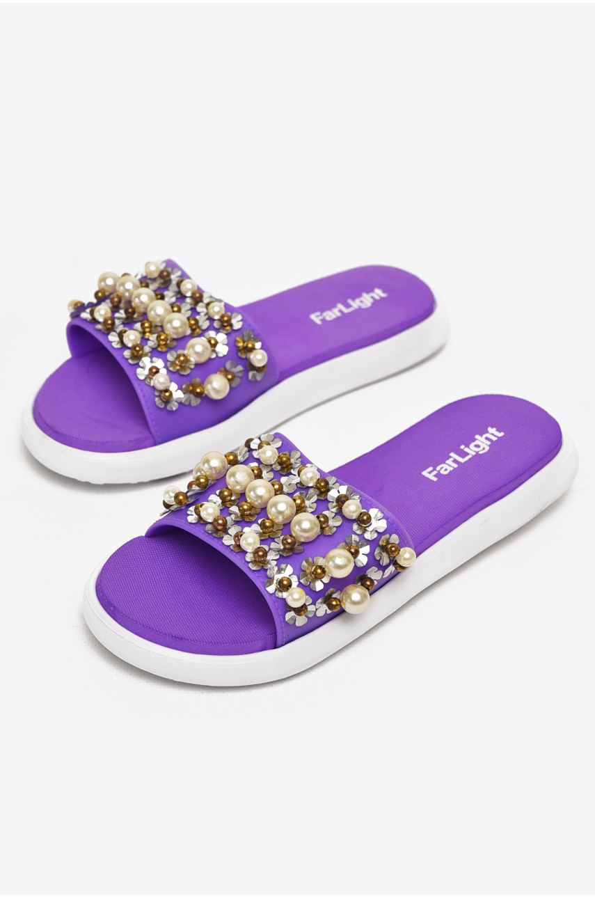 Шлепки женские фиолетового цвета с бусинками 8459-1 212916