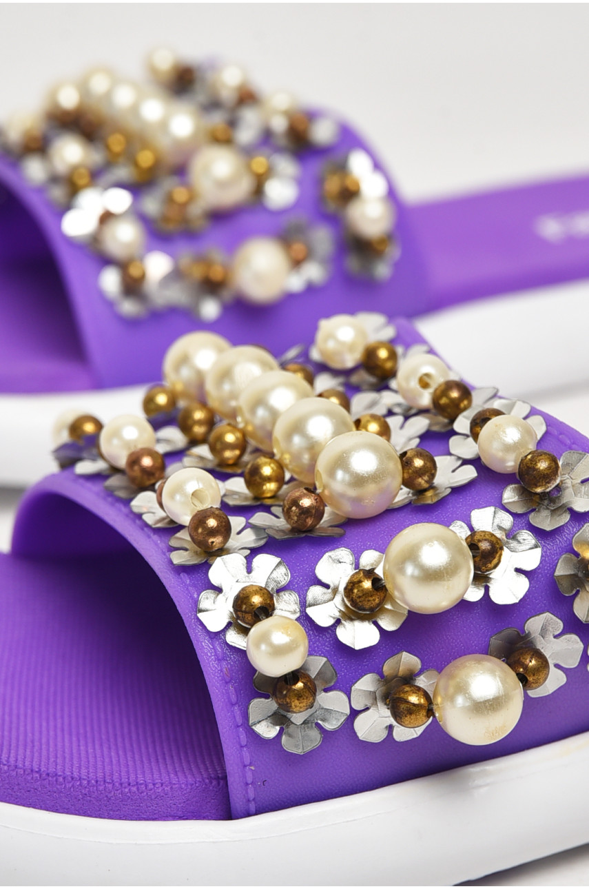 Шлепки женские фиолетового цвета с бусинками 8459-1 212916