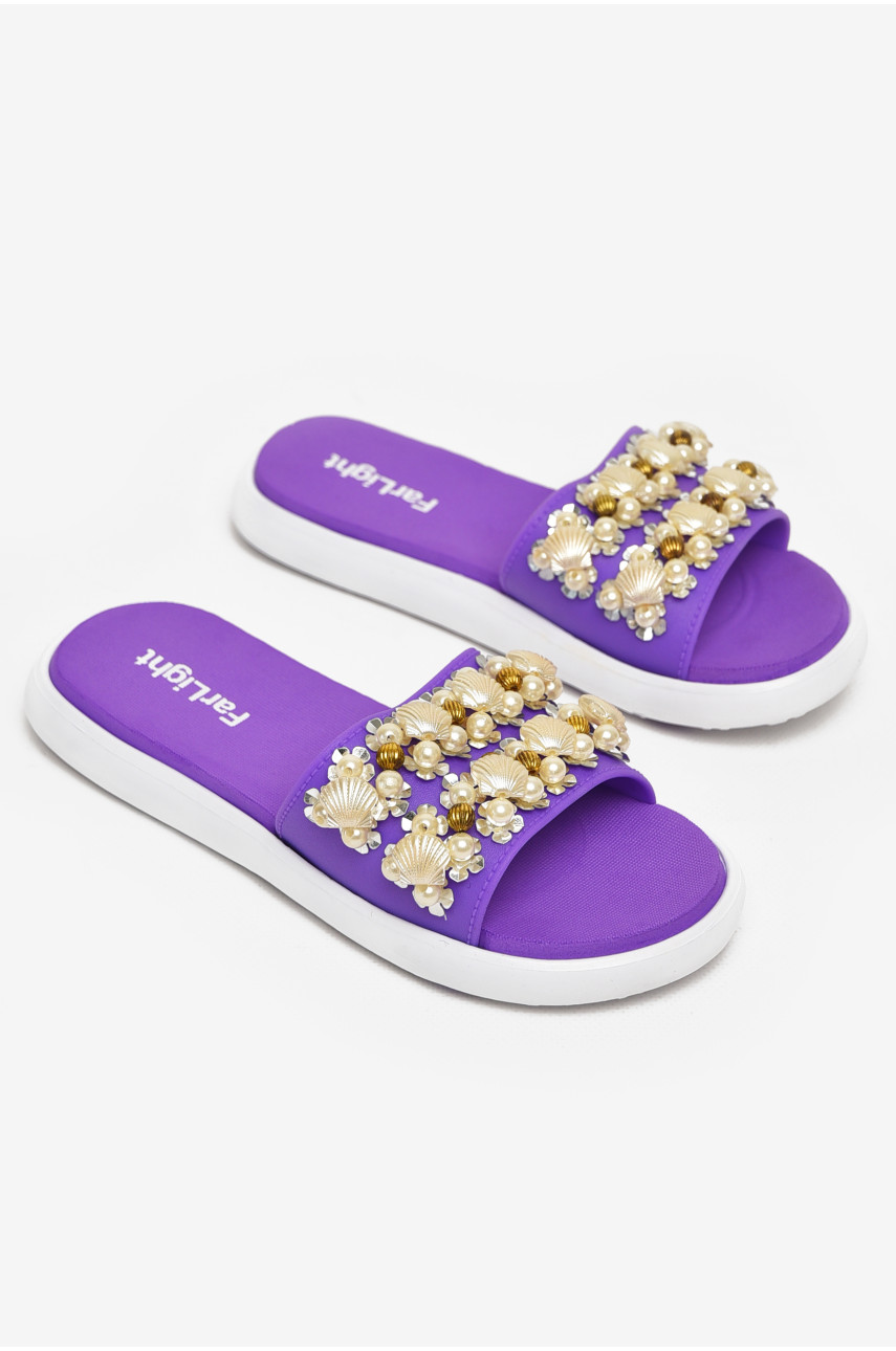 Шлепки женские фиолетового цвета с ракушками 8459-3 212917