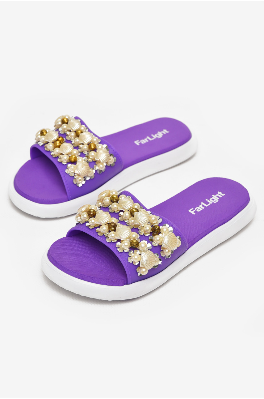Шлепки женские фиолетового цвета с ракушками 8459-3 212917