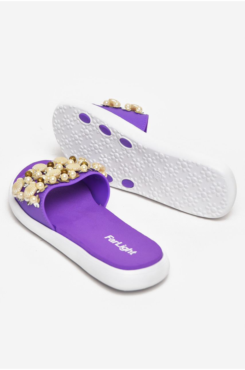 Шлепки женские фиолетового цвета с ракушками 8459-3 212917