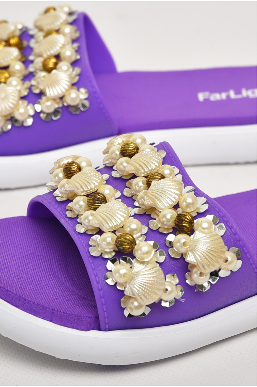 Шлепки женские фиолетового цвета с ракушками 8459-3 212917