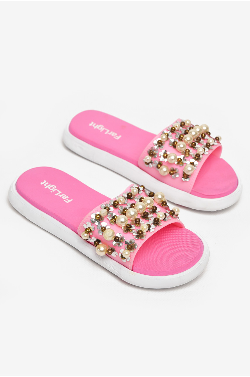 Шлепки женские розового цвета с бусинками 8459-1 212918