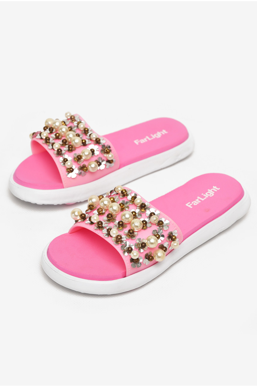 Шлепки женские розового цвета с бусинками 8459-1 212918