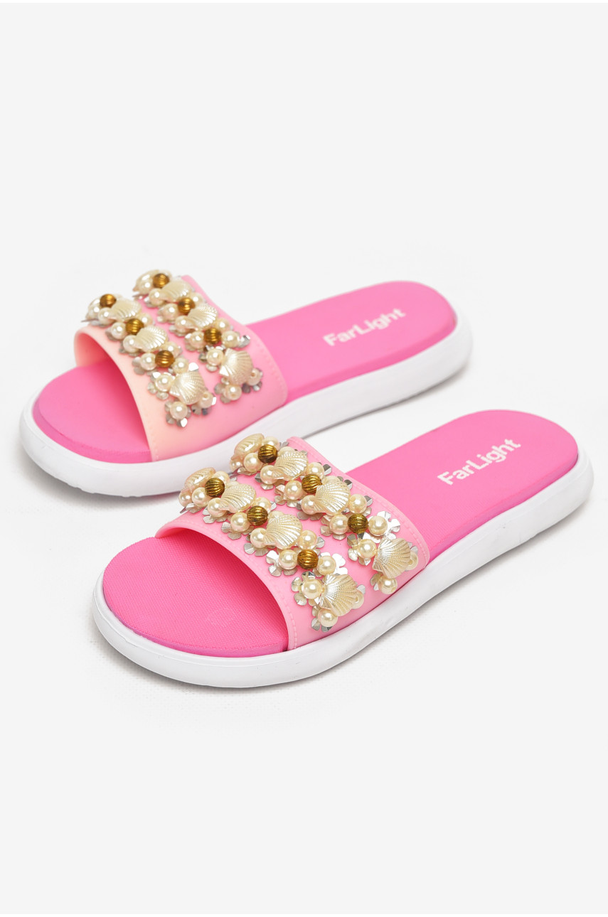 Шлепки женские розового цвета с ракушками 8459-3 212919