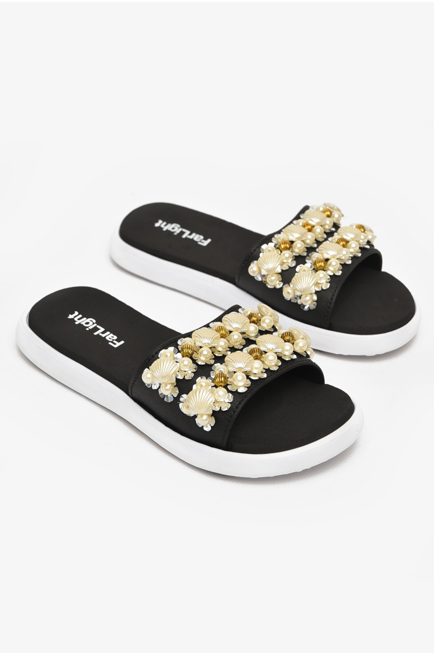 Шлепки женские черного цвета с ракушками 8459-3 212920