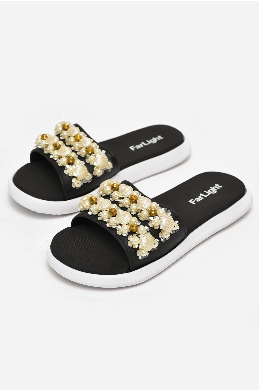 Шлепки женские черного цвета с ракушками 8459-3 212920