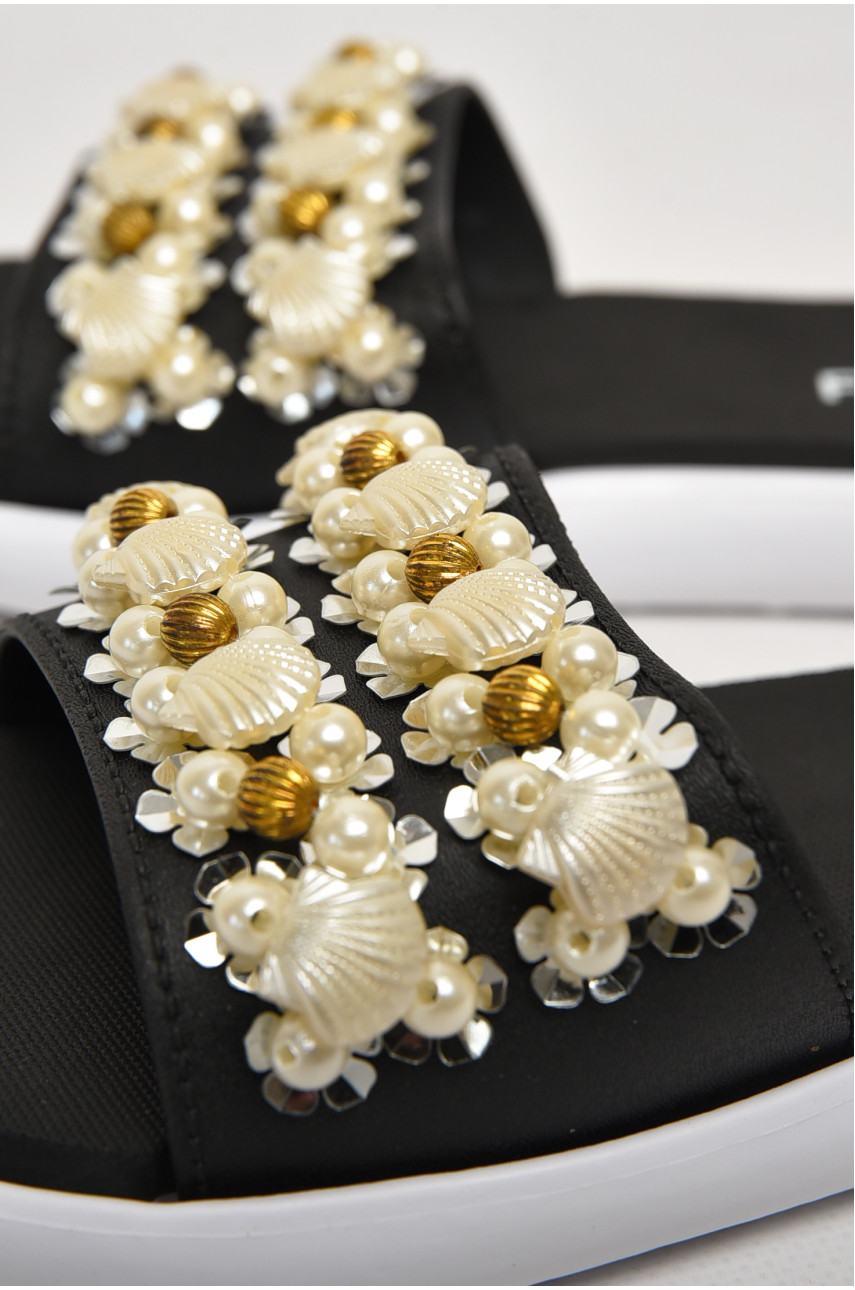 Шльопанці жіночі чорного кольору з ракушками 8459-3 212920