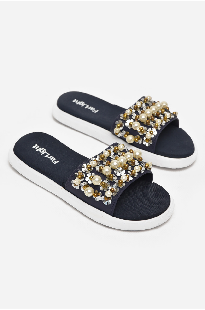 Шлепки женские черного цвета с бусинками 8459-1 212921