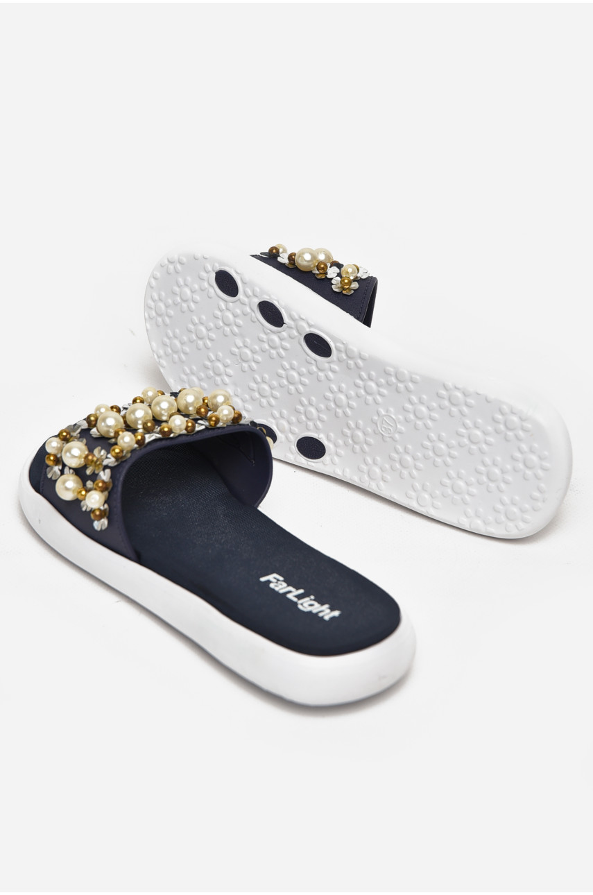 Шлепки женские черного цвета с бусинками 8459-1 212921