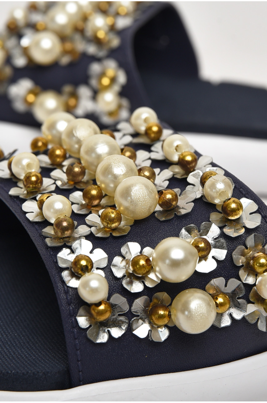 Шлепки женские черного цвета с бусинками 8459-1 212921