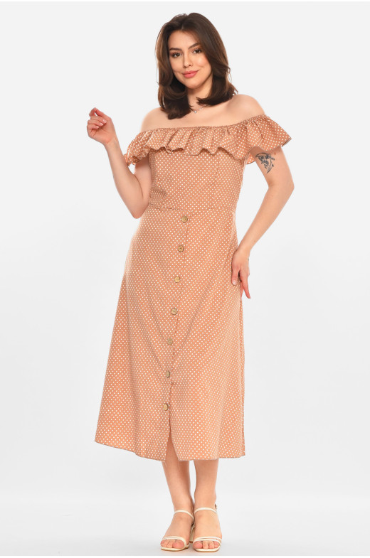 Платье женское бежевого цвета с принтом Уценка 212927