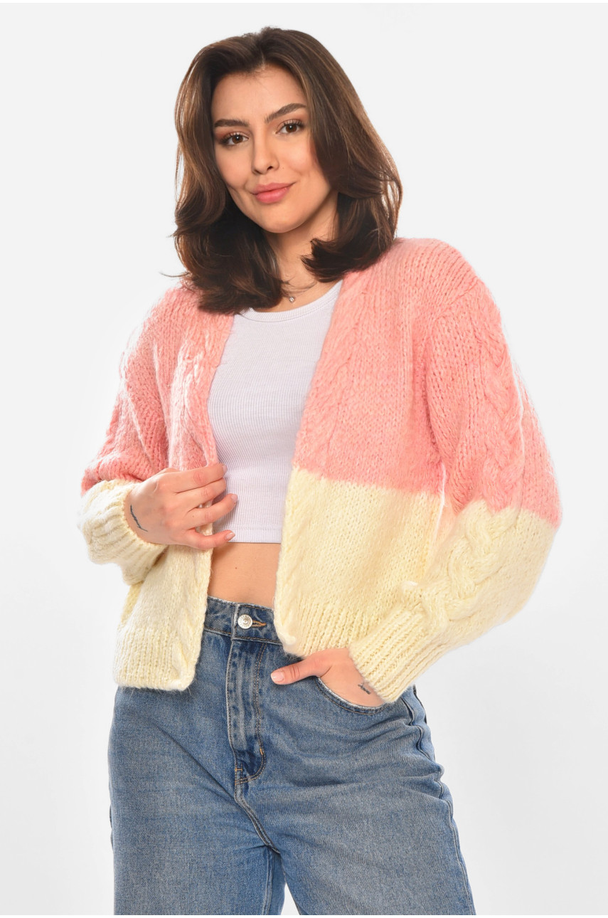 Светр жіночий в'язаний рожевого кольору 212929
