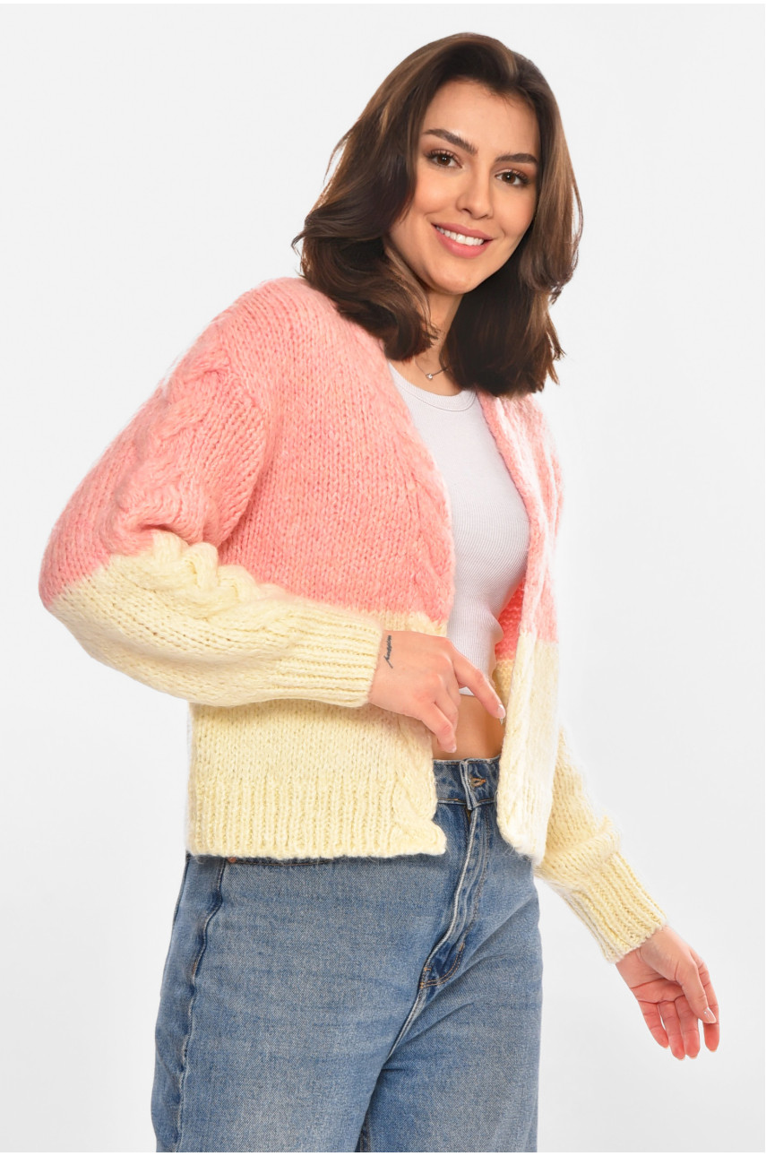 Светр жіночий в'язаний рожевого кольору 212929