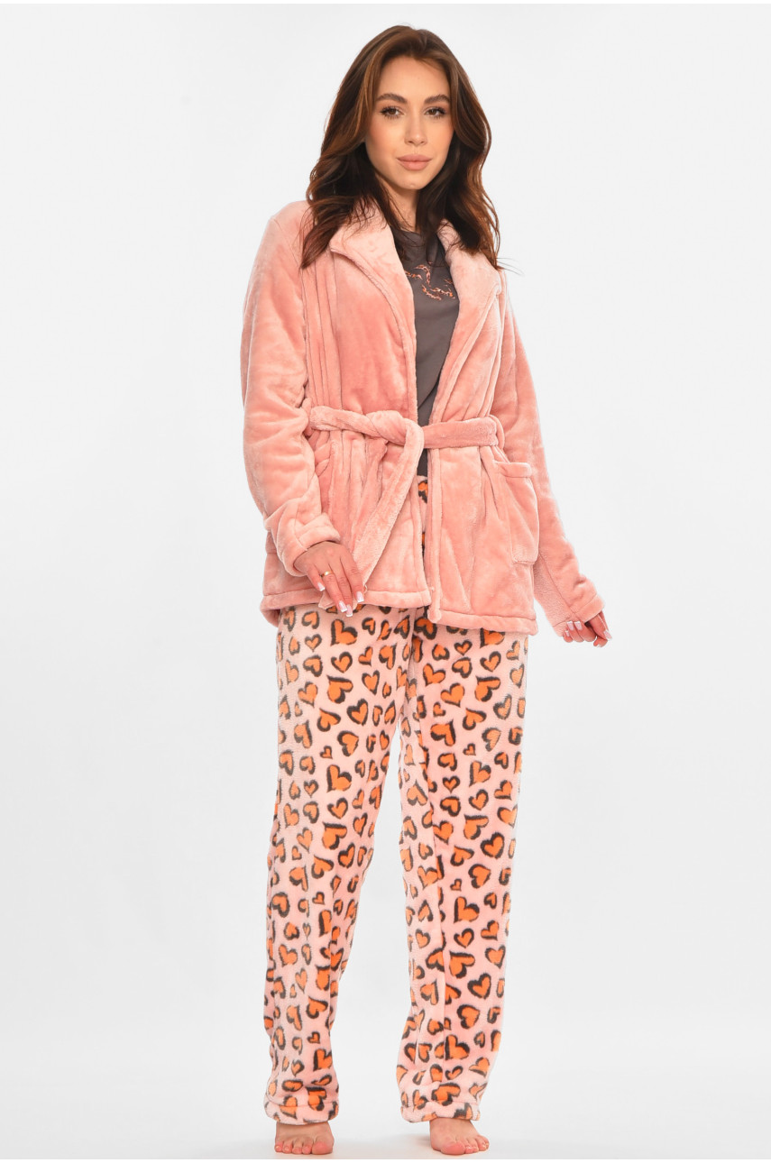 Костюм домашний двойка махровый розового цвета 212946