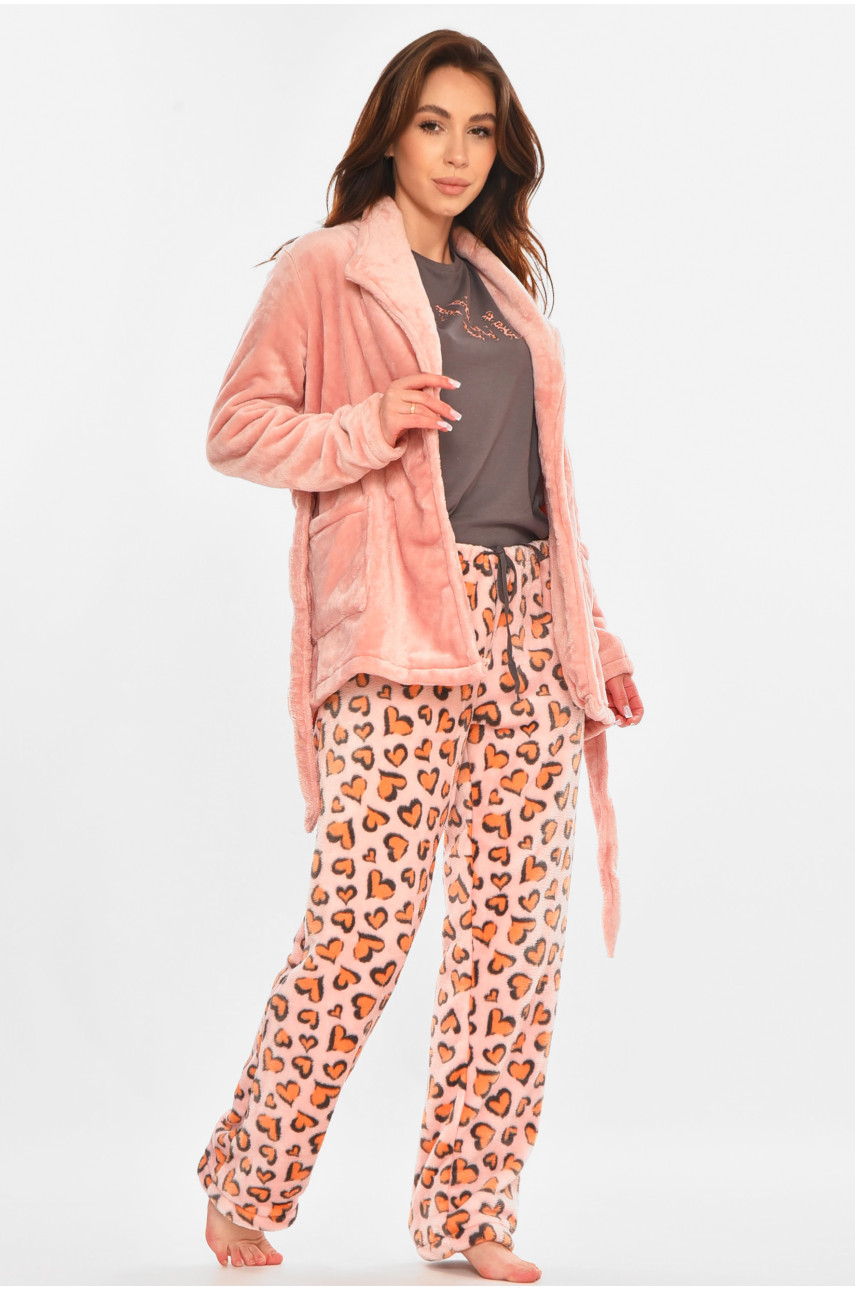 Костюм домашний двойка махровый розового цвета 212946