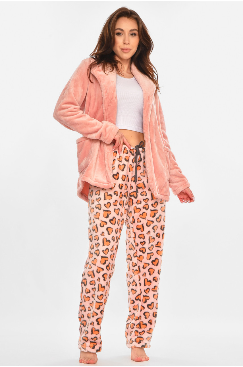 Костюм домашний тройка махровый розового цвета 212947