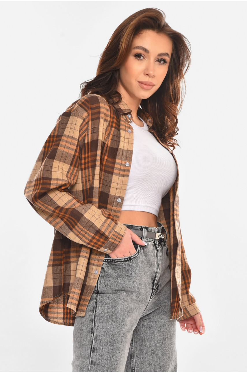 Сорочка жіноча коричневого кольору з принтом 107 213066