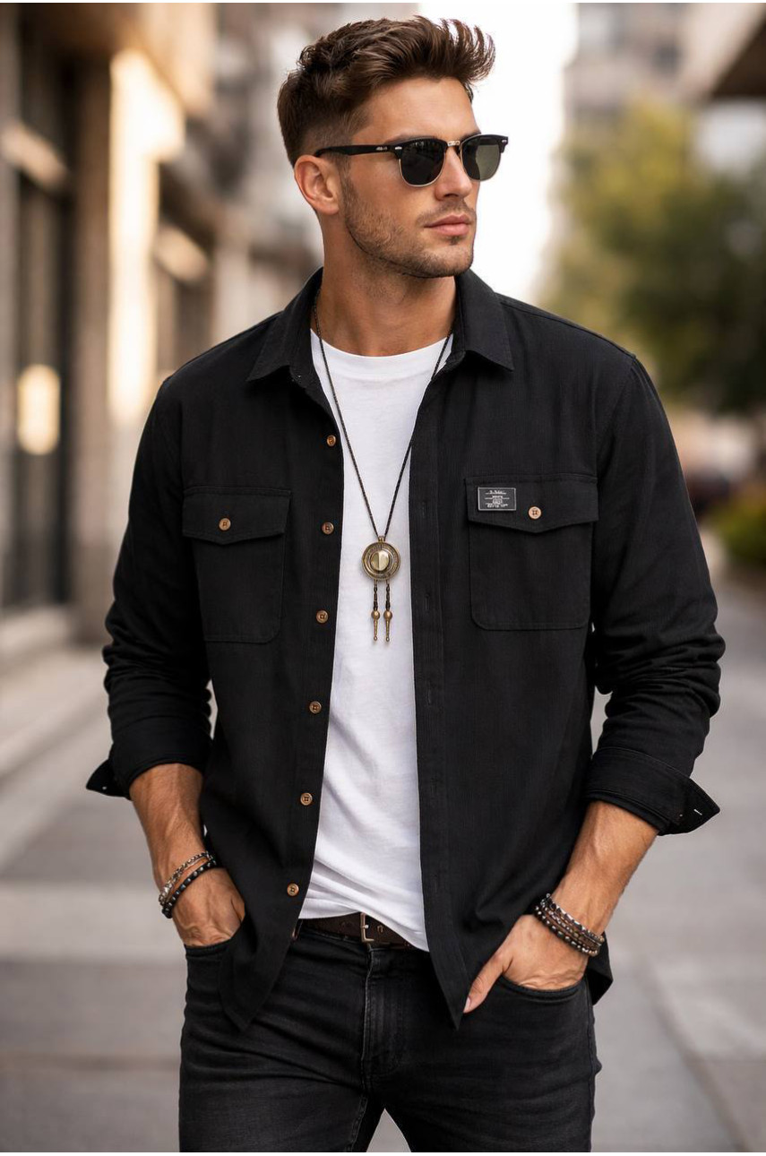 Рубашка мужская вельветовая черного цвета 527 213083