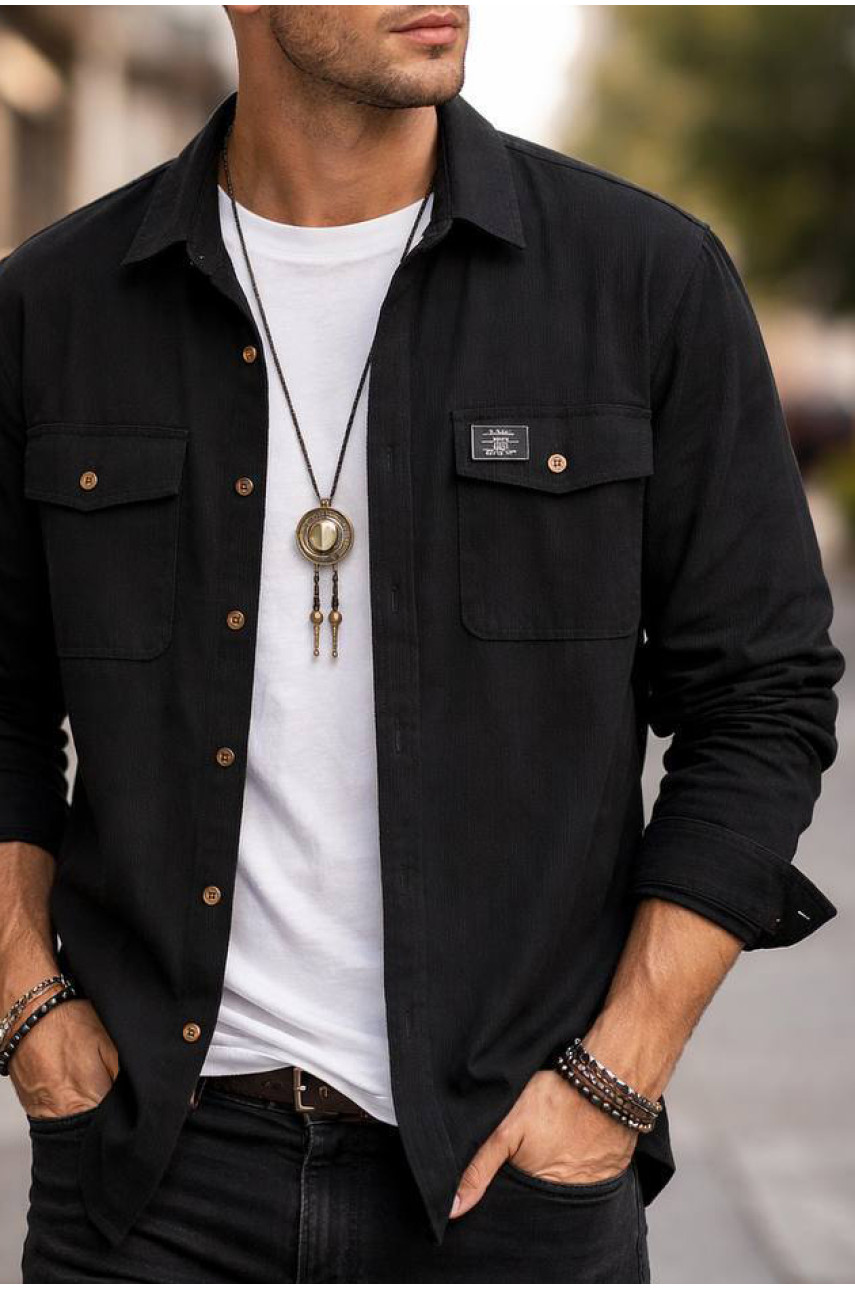 Рубашка мужская вельветовая черного цвета 527 213083