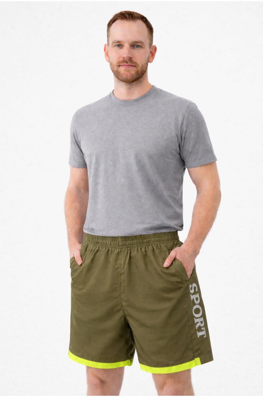 Шорты мужские цвета хаки с принтом 23-27 213098