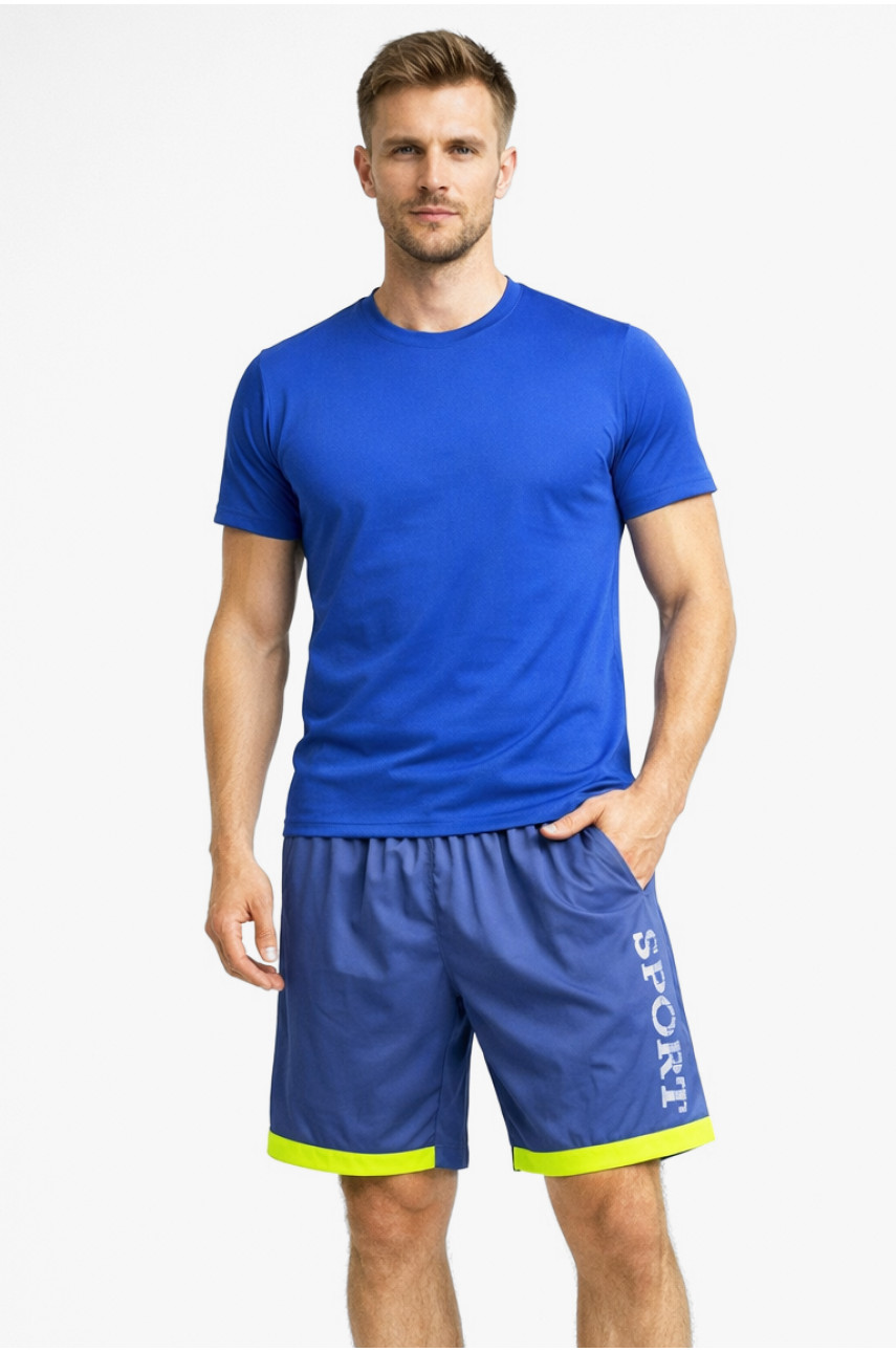 Шорты мужские синего цвета с принтом 23-27 213102