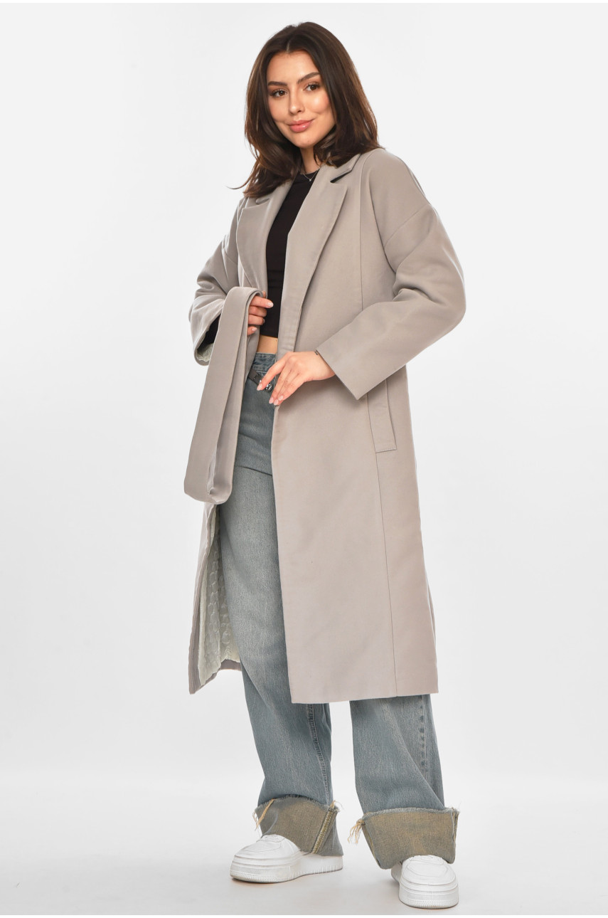 Пальто жіноче однотонне світло-сірого кольору 5352 213196