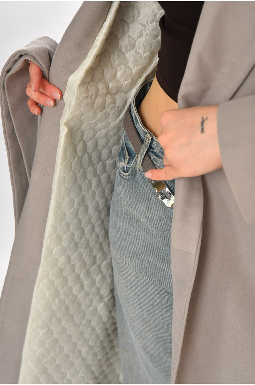 Пальто жіноче однотонне світло-сірого кольору 5352 213196