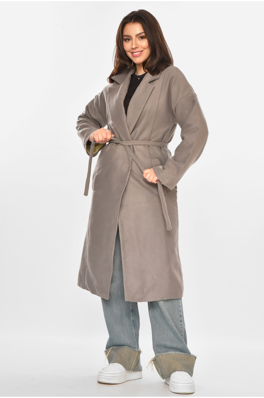Пальто жіноче однотонне темно-сірого кольору 5352 213197