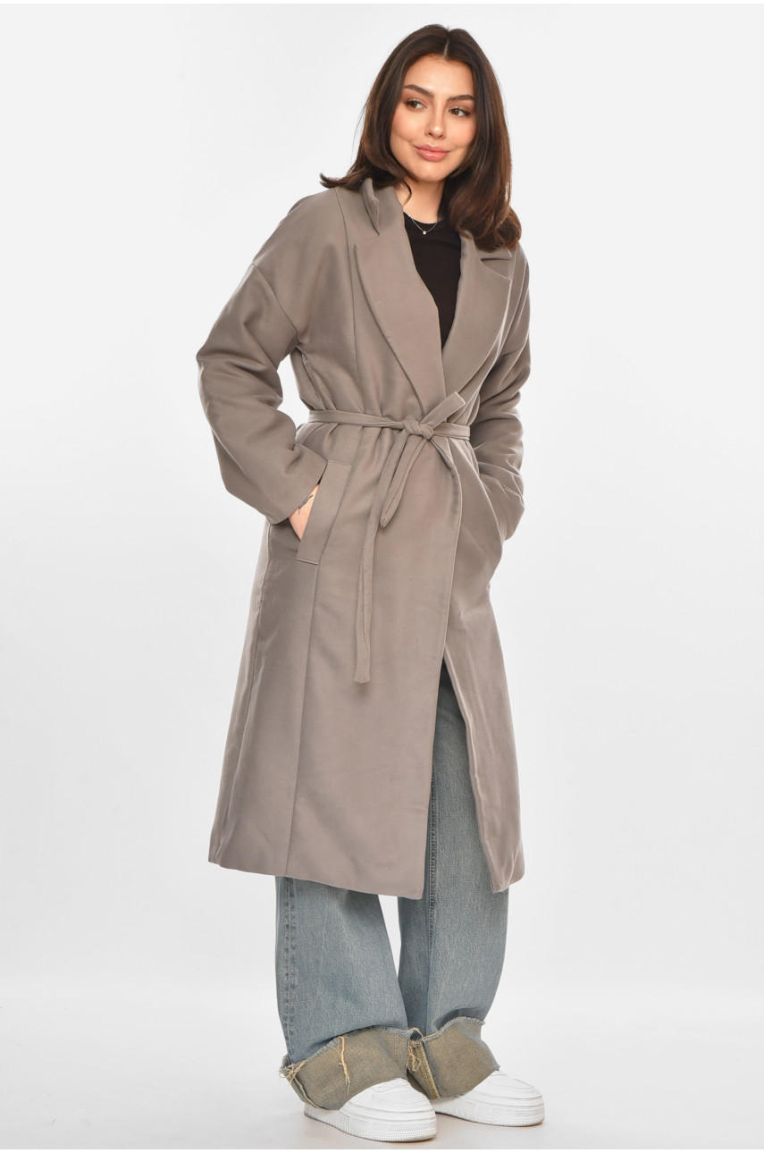 Пальто жіноче однотонне темно-сірого кольору 5352 213197