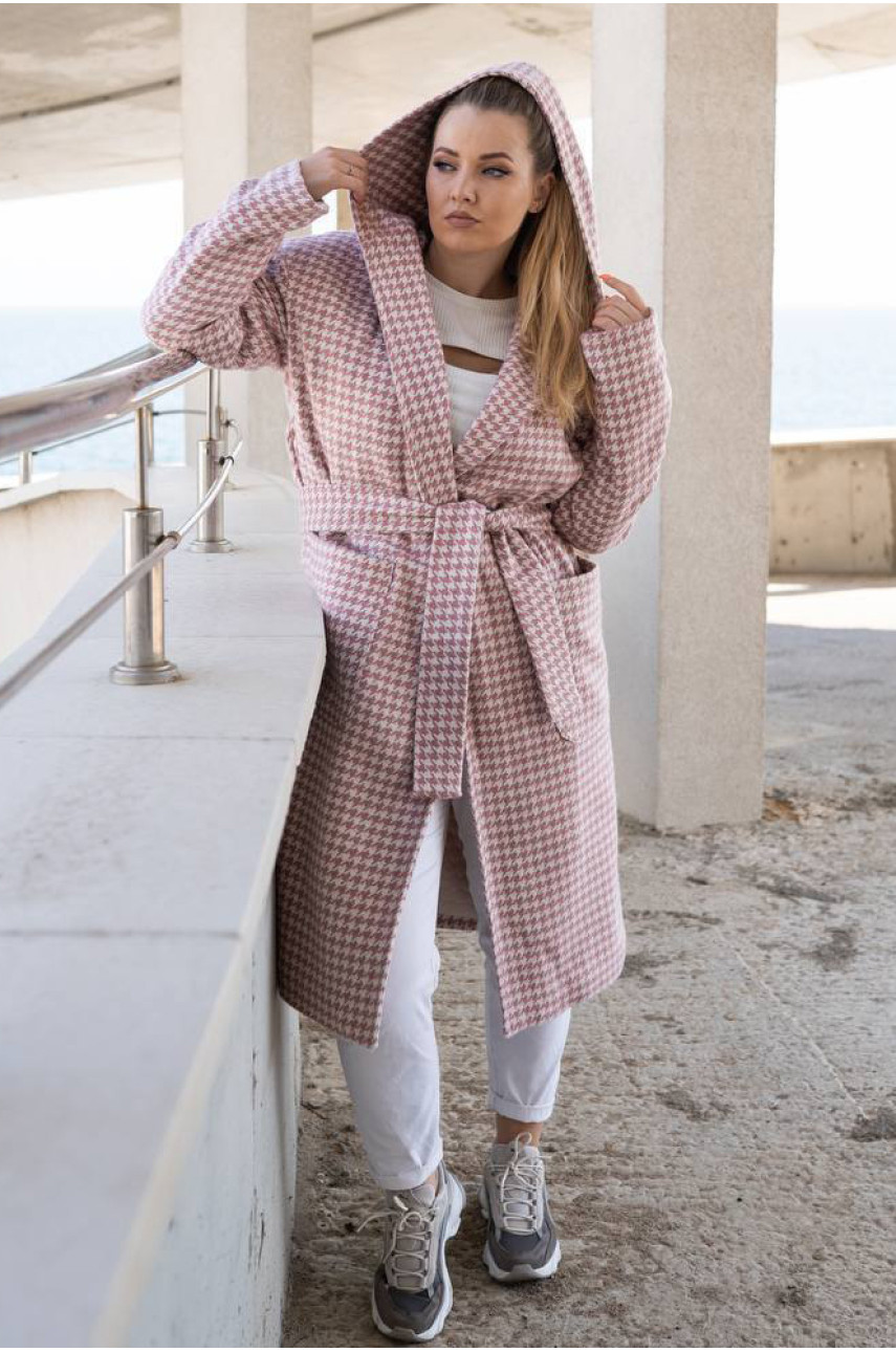 Пальто женское розового цвета с принтом 5672 213198