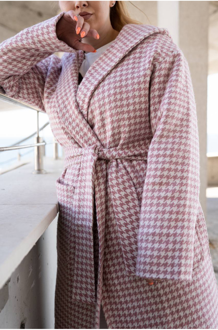 Пальто жіноче рожевого кольору з принтом 5672 213198