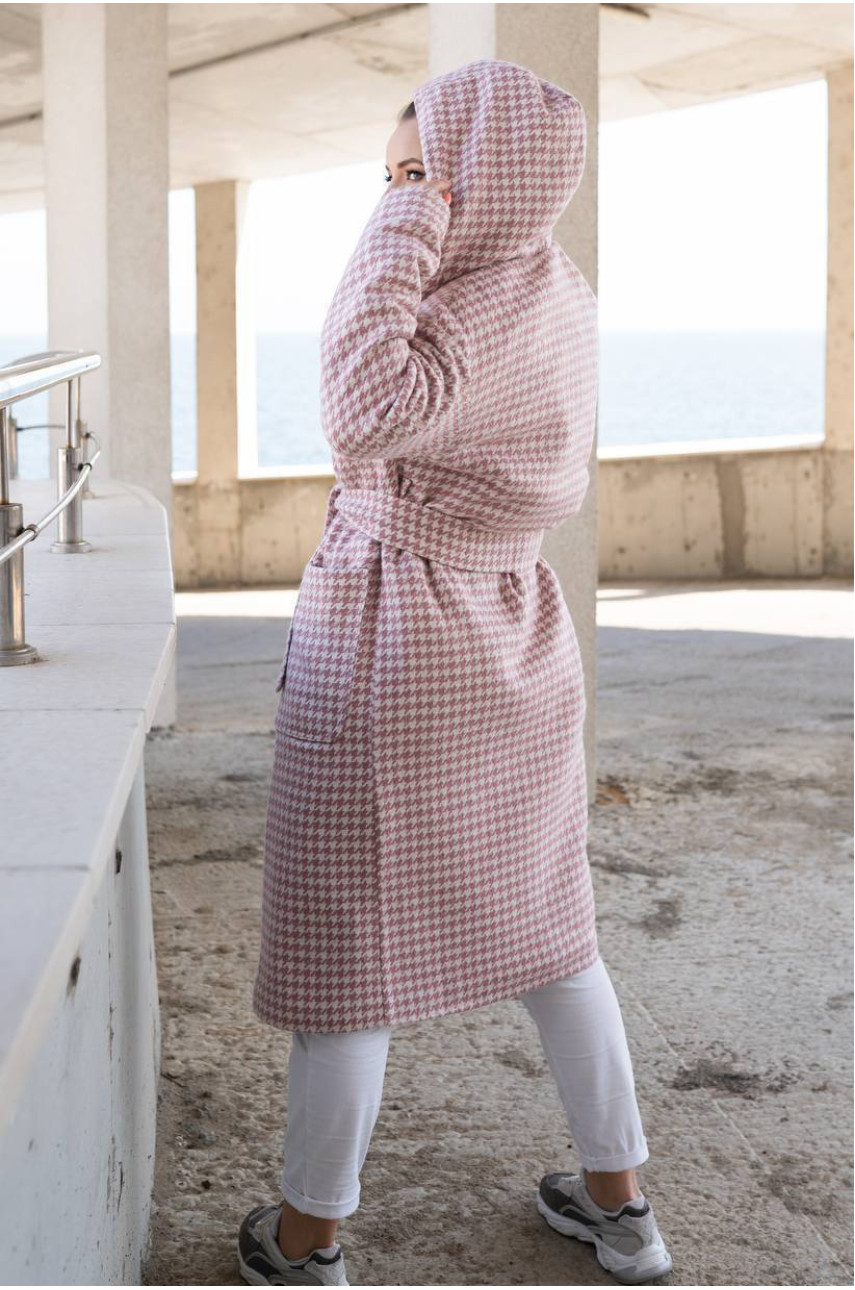 Пальто жіноче рожевого кольору з принтом 5672 213198