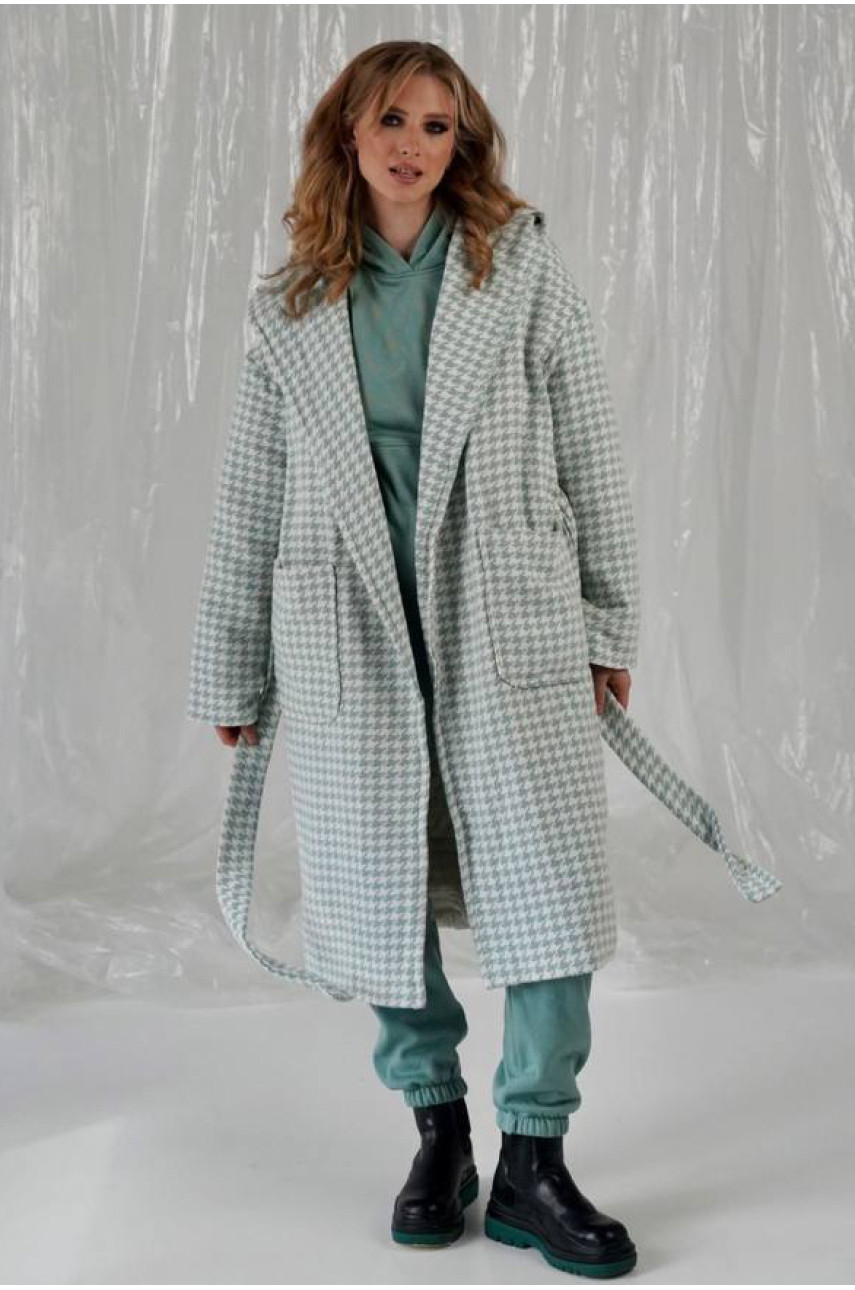 Пальто женское мятного цвета с принтом 5672 213200