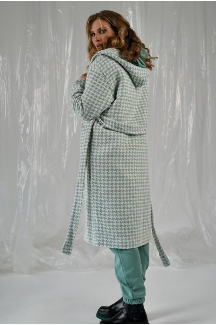 Пальто женское мятного цвета с принтом 5672 213200