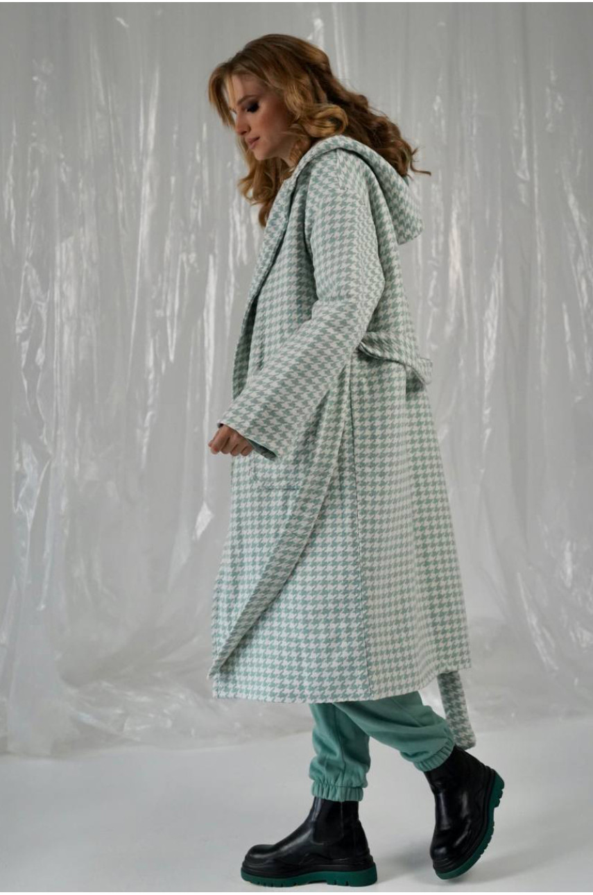 Пальто женское мятного цвета с принтом 5672 213200