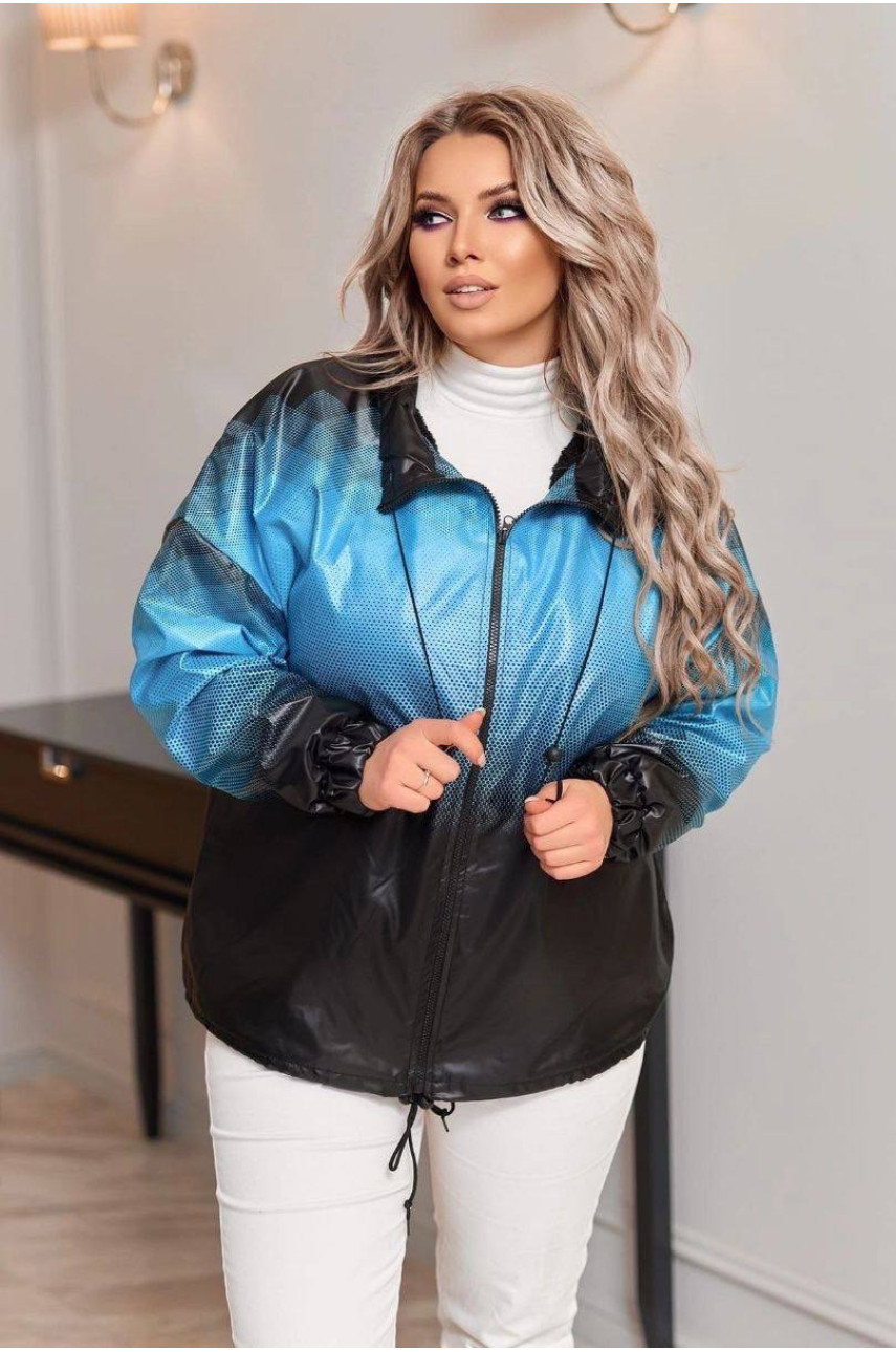 Ветровка женская полубатальная бирюзового цвета с принтом 05554 213202