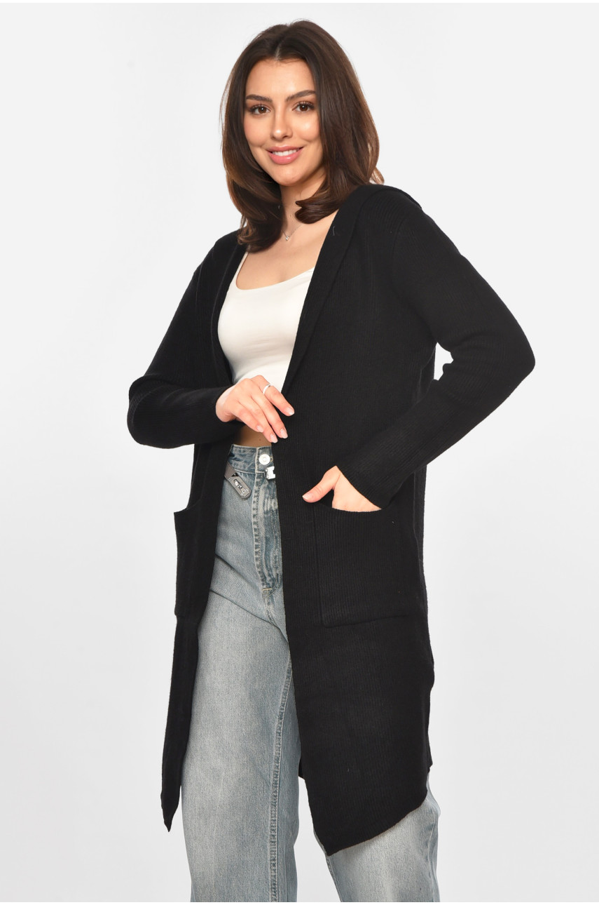 Кардиган жіночий однотонний чорного кольору PM8633 213219