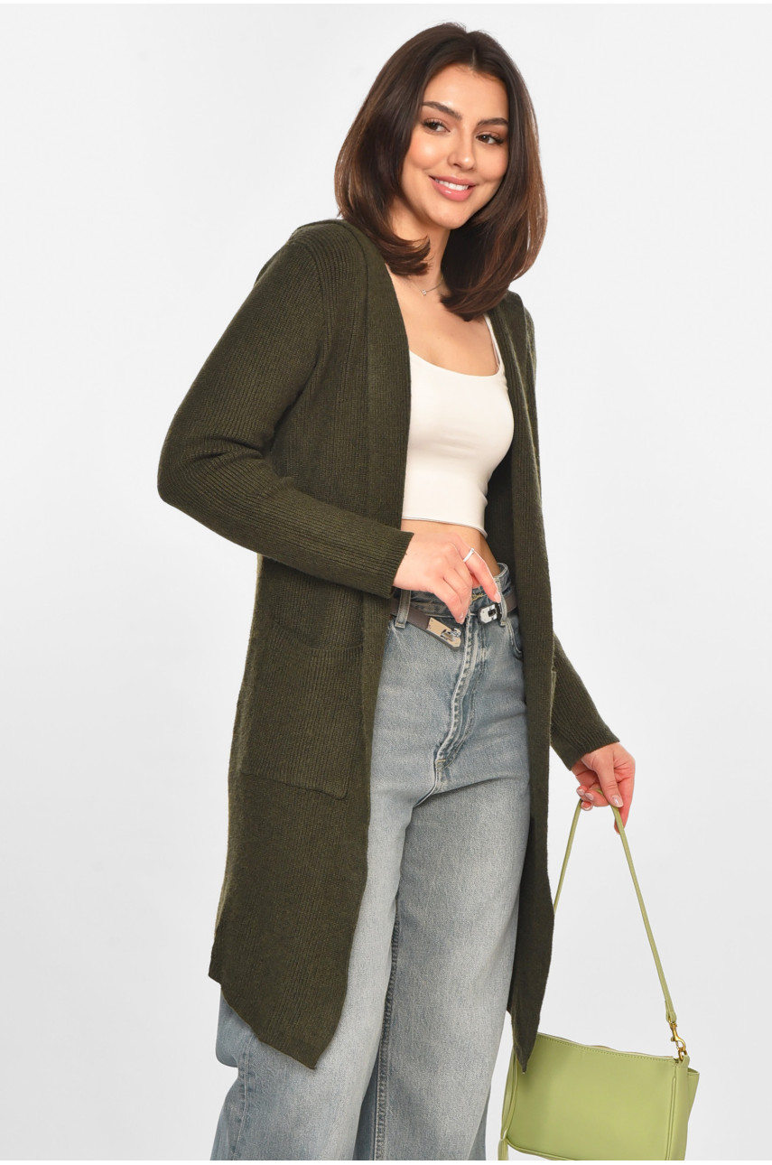 Кардиган жіночий однотонний кольору хакі PM8633 213222