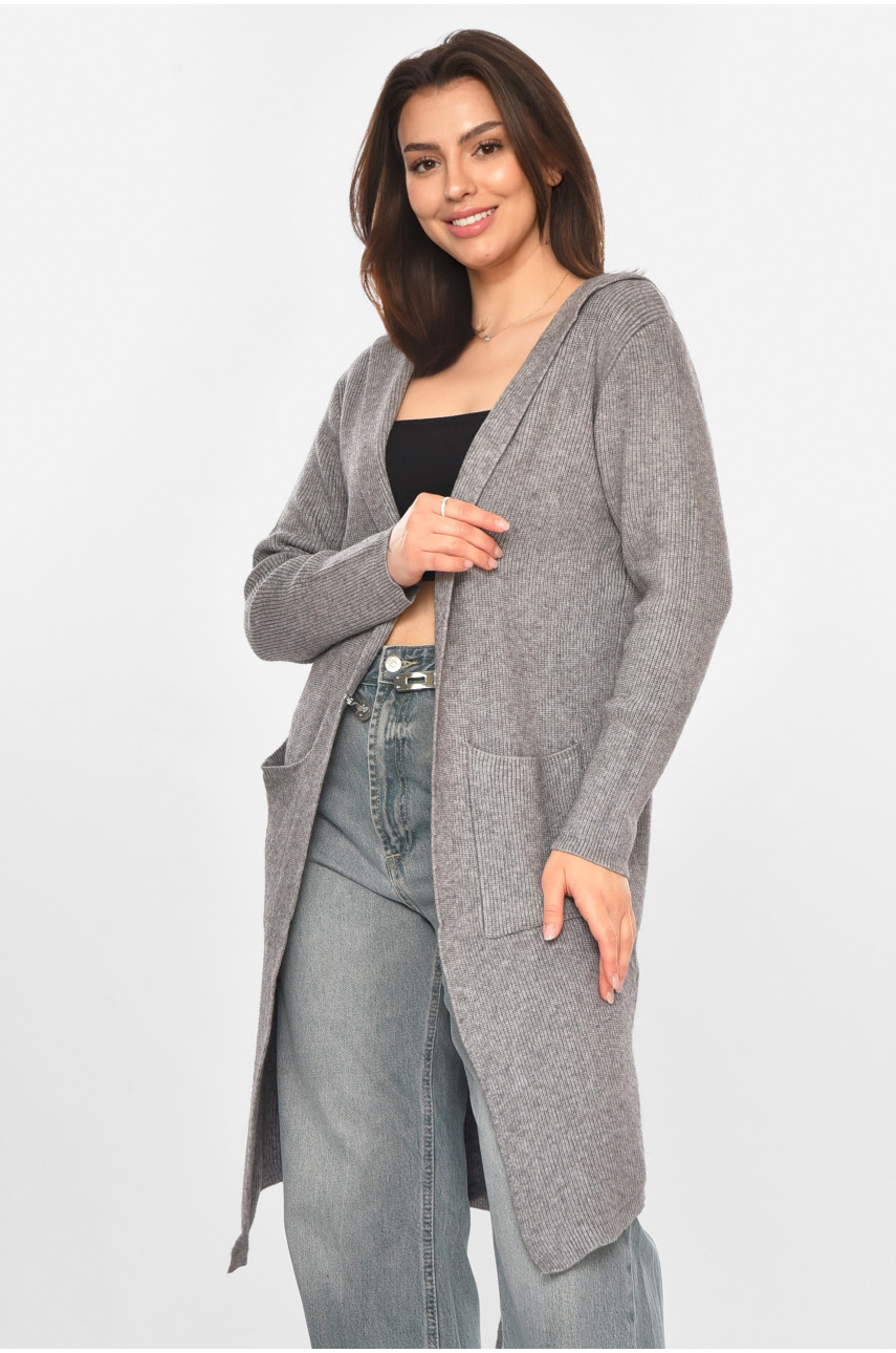 Кардиган жіночий однотонний темно-сірого кольору PM8633 213225