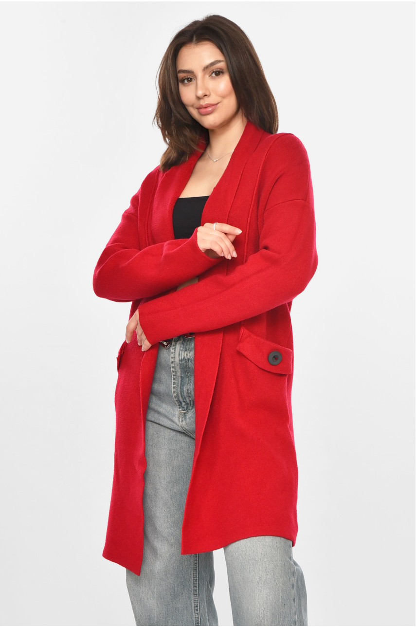Кардиган жіночий однотонний червоного кольору PM8651 213228