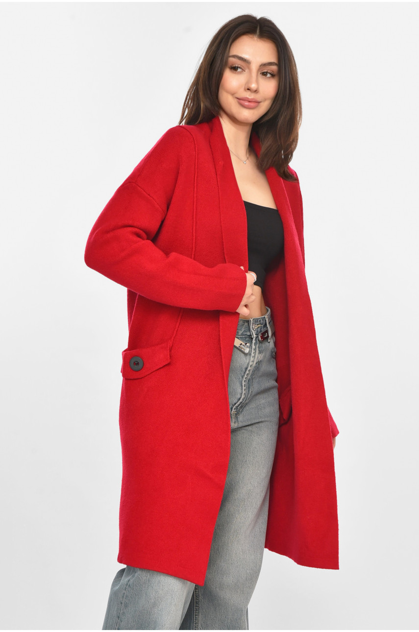 Кардиган жіночий однотонний червоного кольору PM8651 213228