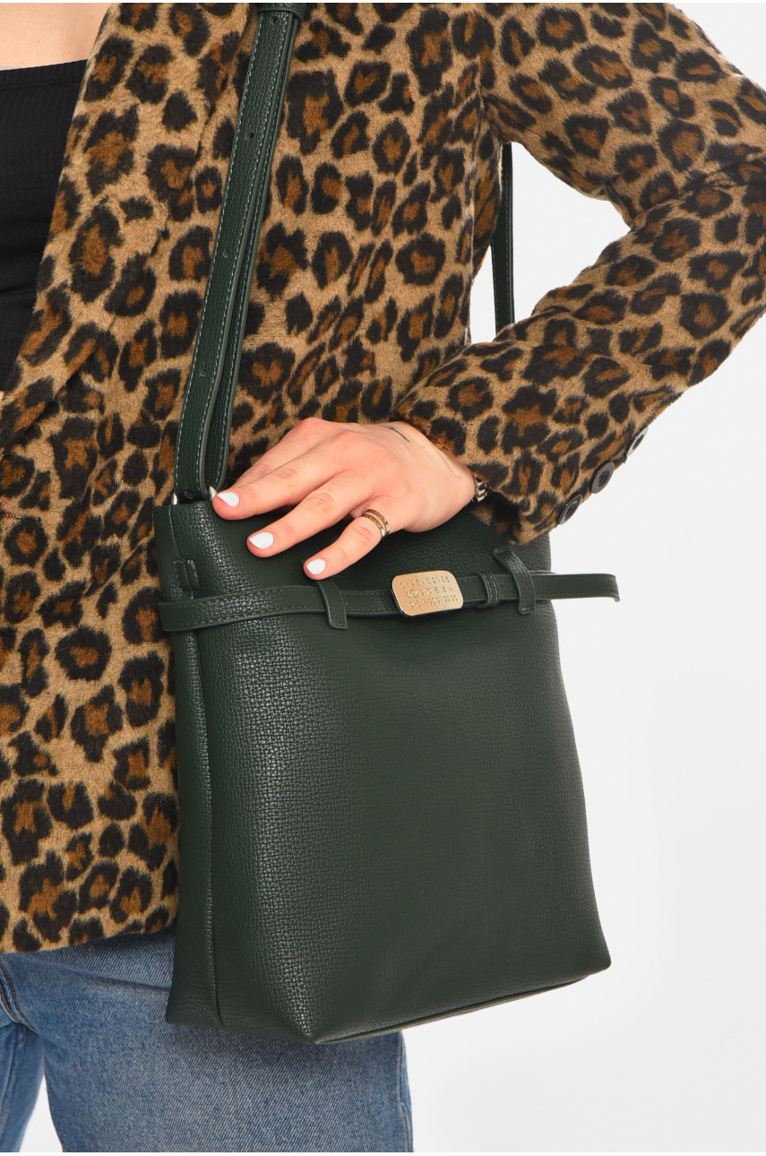 Сумка женская из экокожи темно-зеленого цвета 755 213232