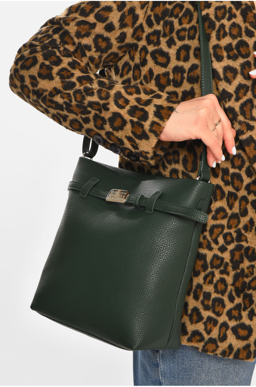 Сумка женская из экокожи темно-зеленого цвета 755 213232