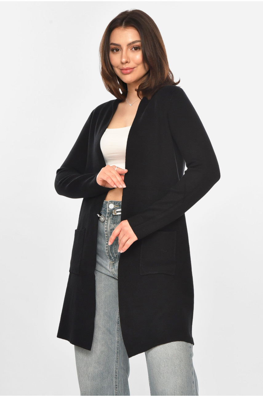 Кардиган жіночий однотонний чорного кольору PM9057 213233