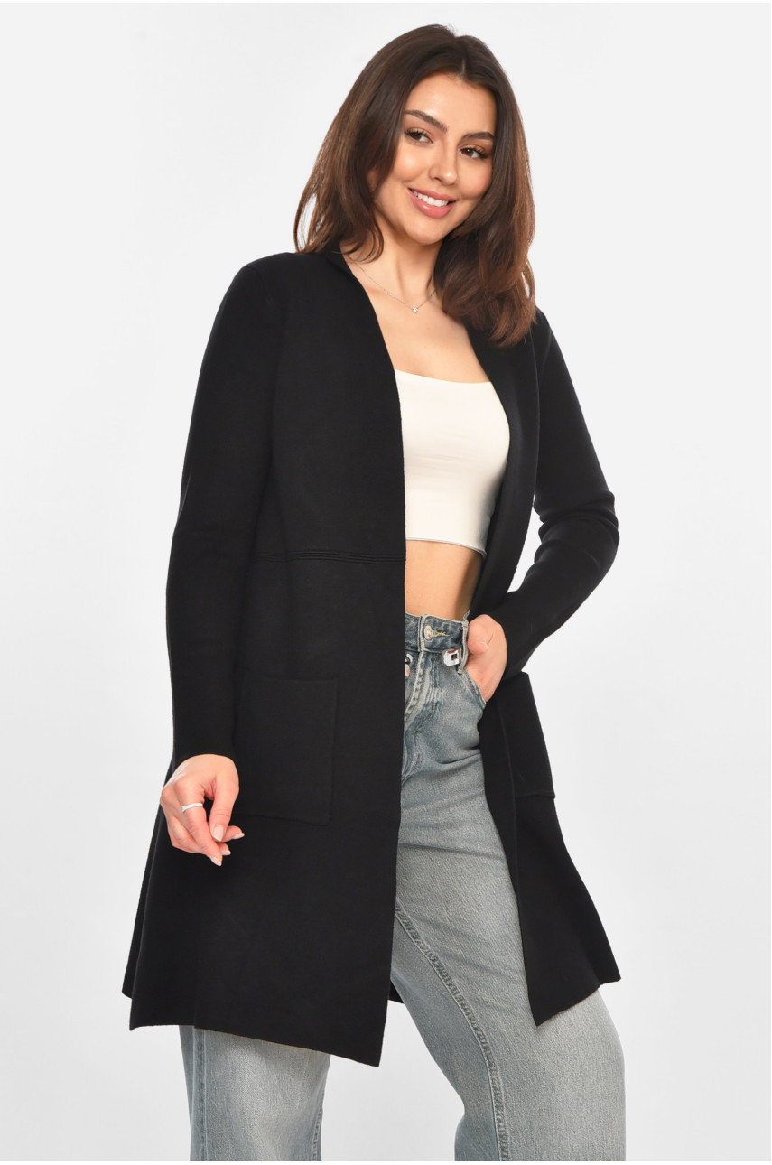 Кардиган жіночий однотонний чорного кольору PM9057 213233